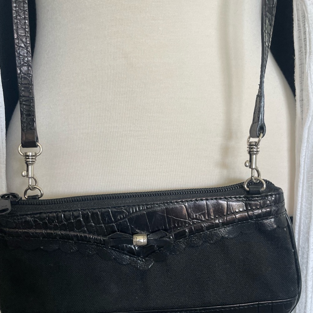 Black Moc Crocodile and Canvas - Small bag with removable strap.